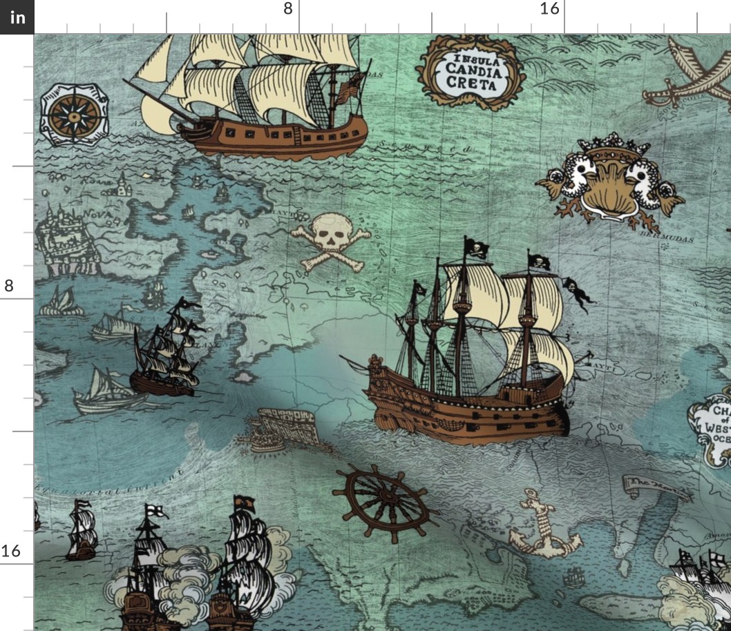 Pirate Ships Map Blue Big Repeat