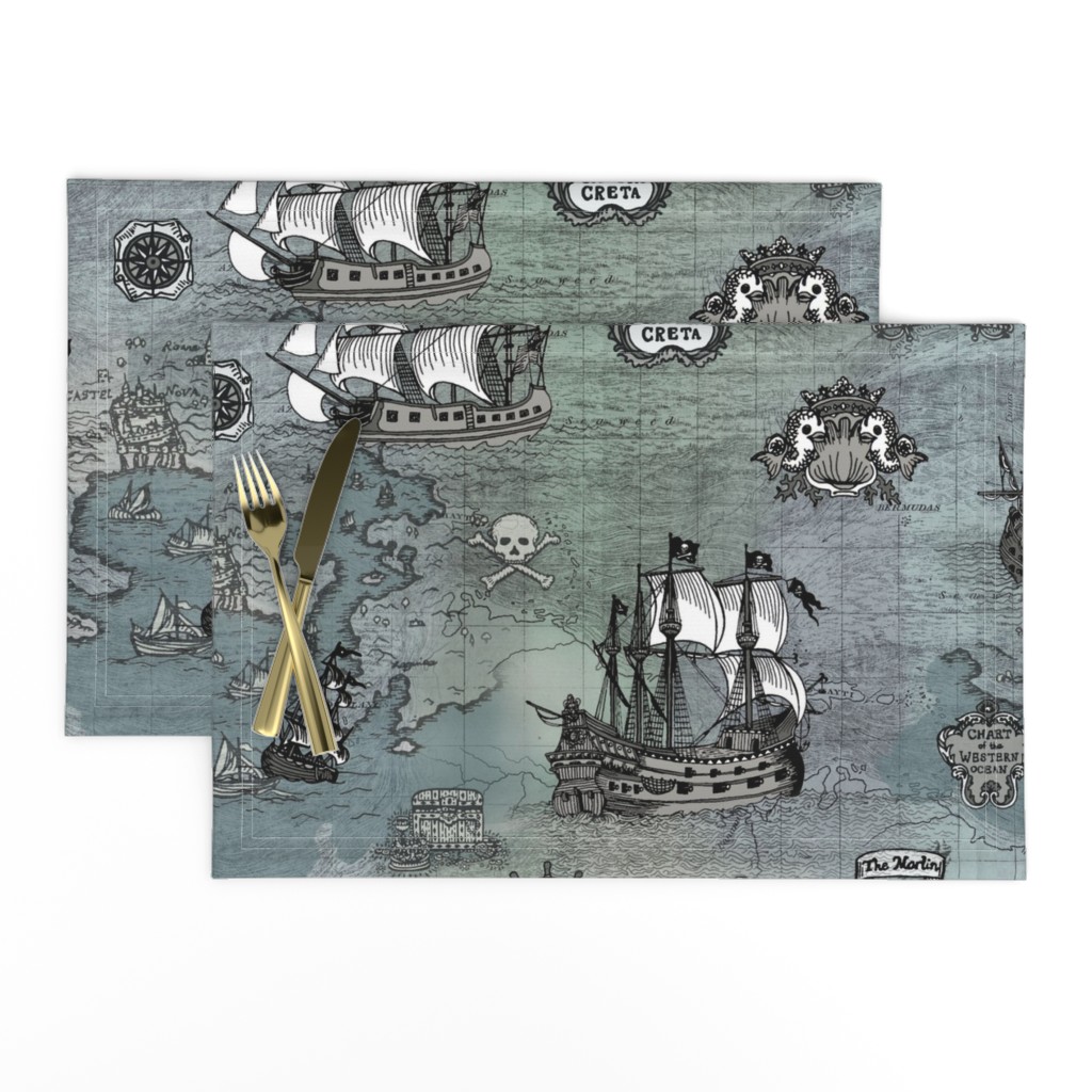 Pirate Ships Map Grey Big