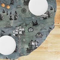 Pirate Ships Map Grey Big