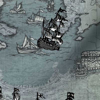 Pirate Ships Map Grey Big