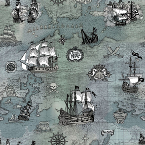 Pirate Ships Map Grey Big