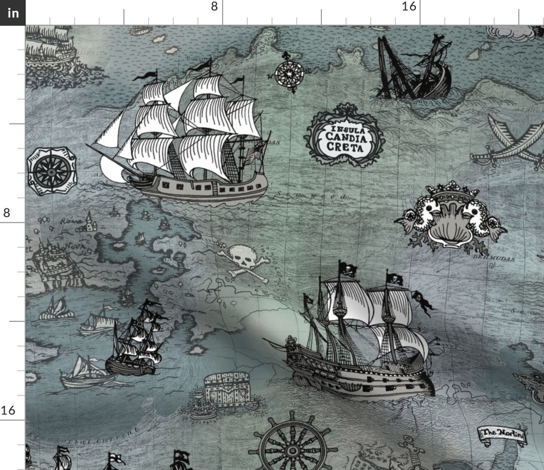 Pirate Ships Map Grey Big