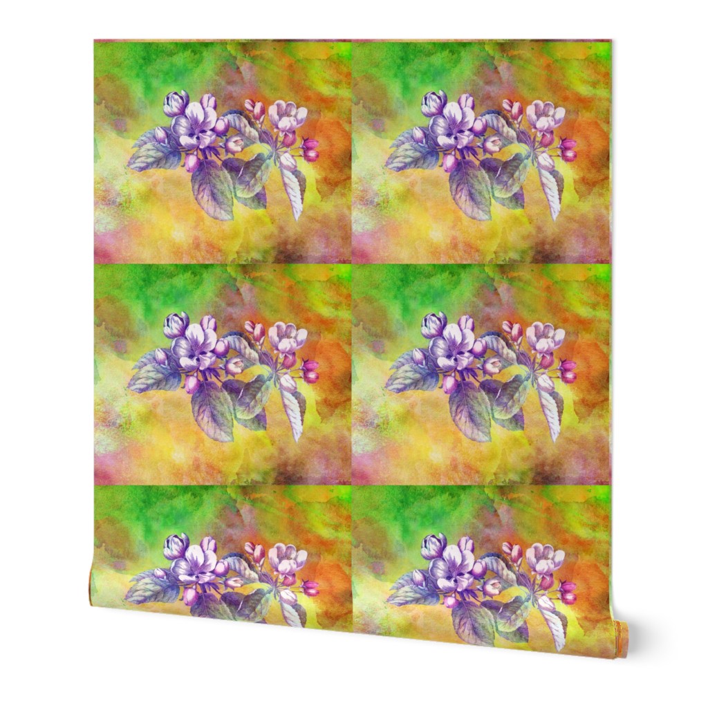 APPLE BLOSSOM WATERCOLOR BRIGHT FAT QUARTER PANEL MOTIF