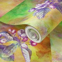 APPLE BLOSSOM WATERCOLOR BRIGHT FAT QUARTER PANEL MOTIF