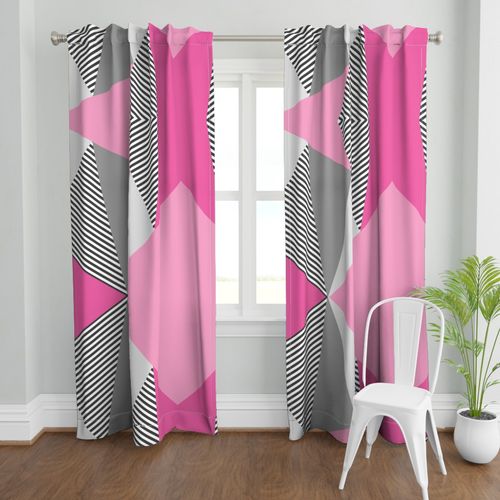 Triangles & Stripes Cheater Quilt - Grays & Pinks