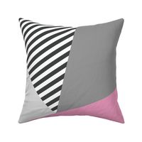 Triangles & Stripes Cheater Quilt - Grays & Pinks