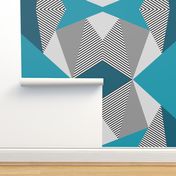 Triangles & Stripes Cheater Quilt - Grays & Blues