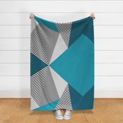 Triangles & Stripes Cheater Quilt - Grays & Blues