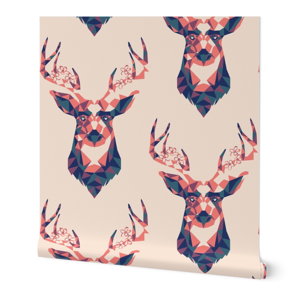 Geometric Deer - woodlands boho blush pink trendy spring antlers stag print 