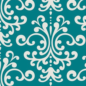 damask lg dark teal + off-white