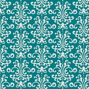 damask dark teal + off-white