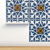 Medieval Tile ~ Lonely Angel Blue and White 