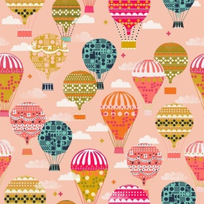 hot air balloons // pink hot air balloon retro vintage flying machine cute girls room pink