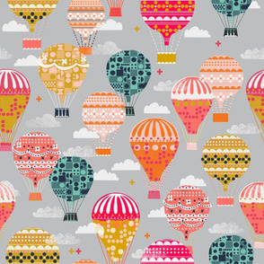 hot air balloons // vintage retro flying machine kids grey nursery baby sweet 