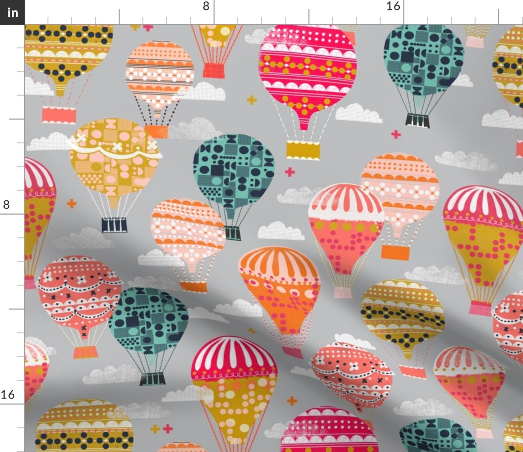 hot air balloons // vintage retro flying machine kids grey nursery baby sweet 