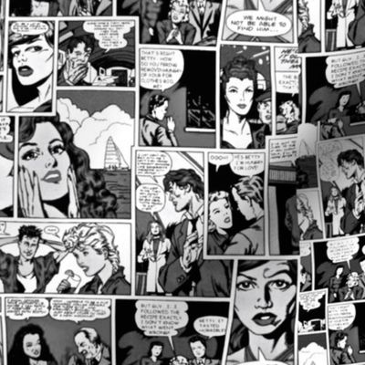 Comic collage in black and white