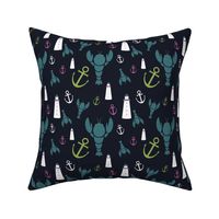 Maritime Icons - Lime and Pink on Navy