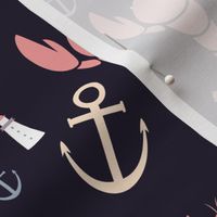 Maritime icons - plum, pink, lavender and yellow