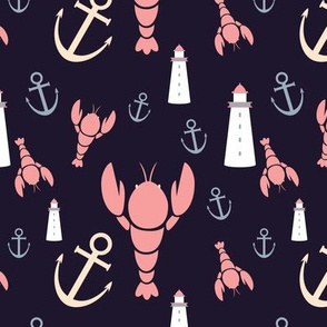Maritime icons - plum, pink, lavender and yellow