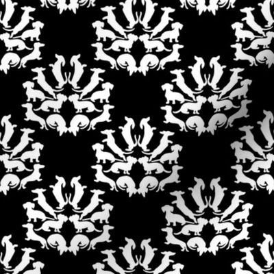 Doxie Damask, White on Black