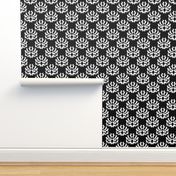 Doxie Damask, White on Black