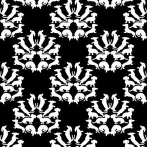 Doxie Damask, White on Black