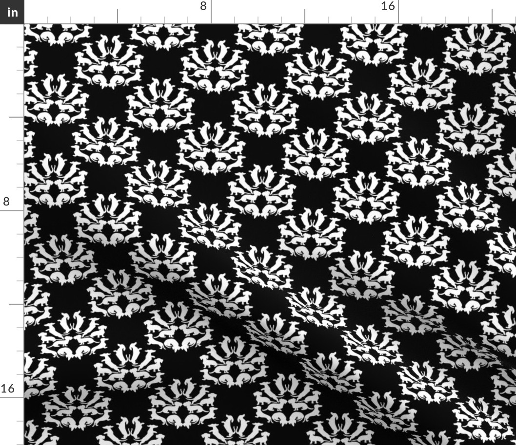 Doxie Damask, White on Black