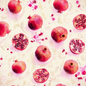Painted Pomegranates with Gold Leaf Pattern