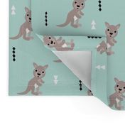 Hot pastel mint adorable geometric kangaroo illustration australia kids pattern design