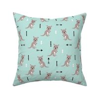 Hot pastel mint adorable geometric kangaroo illustration australia kids pattern design