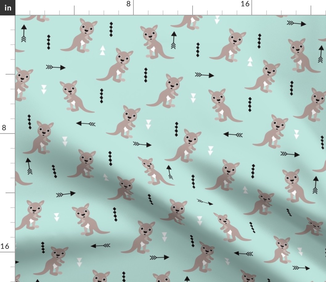 Hot pastel mint adorable geometric kangaroo illustration australia kids pattern design