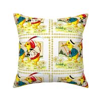 chicks chickens canes parasols daisy daisies flowers meadows fields trees vintage retro kitsch 