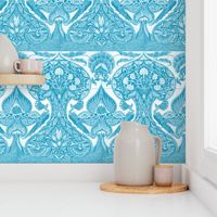 Merton Peacock Tiles ~ Caledonian Blue and White 