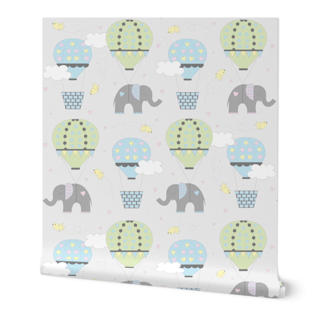 Pastel Hot Air Balloon Elephant on Gray