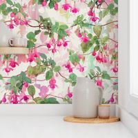 Rainbow Fuchsia Floral Painted Pattern Large Print