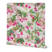 Rainbow Fuchsia Floral Painted Pattern Large Print