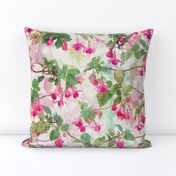 Rainbow Fuchsia Floral Painted Pattern Large Print