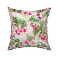 Rainbow Fuchsia Floral Painted Pattern Large Print