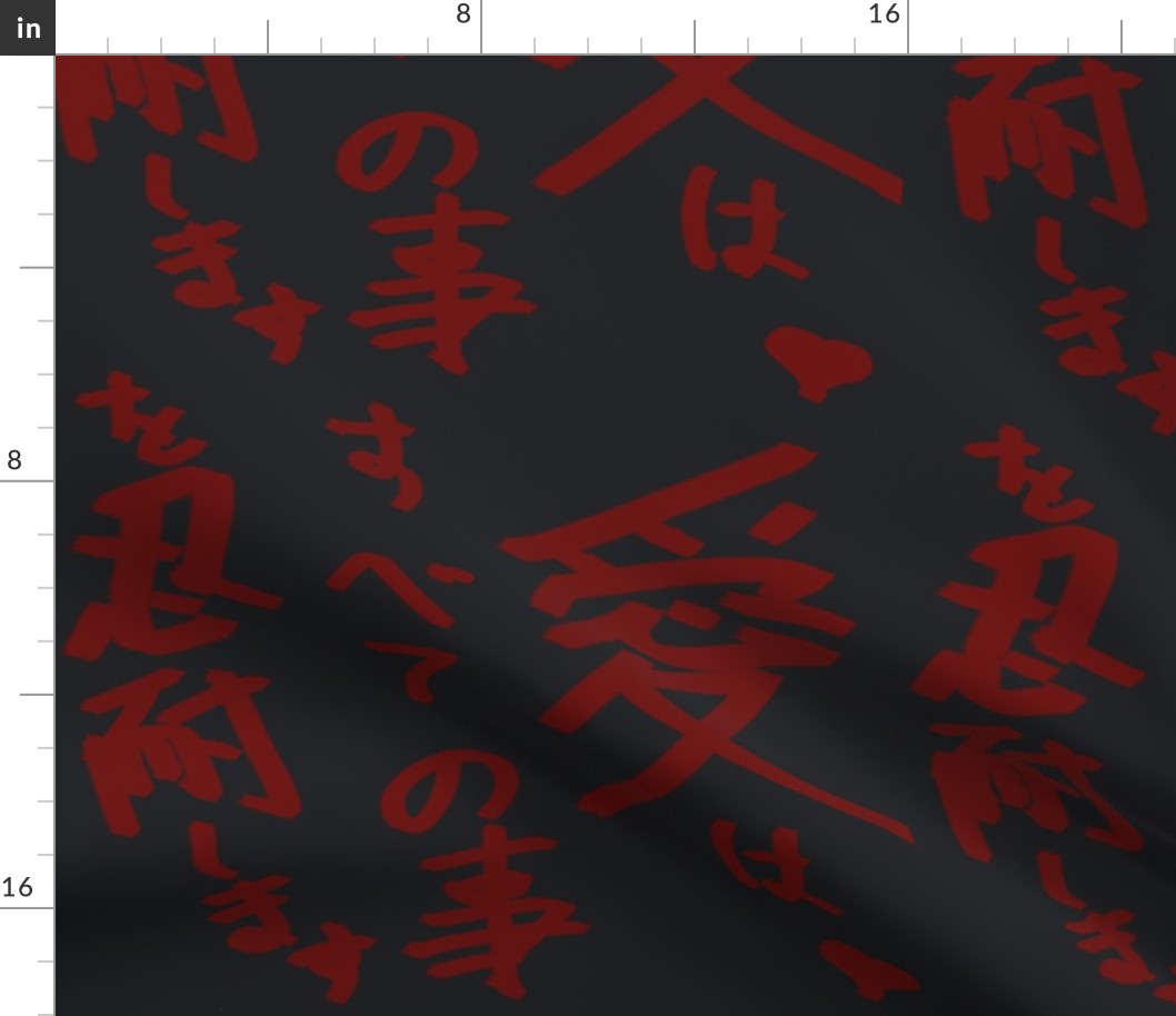 Japan （日本語）Ai wa subete no koto o nintai shimasu red on dark gray