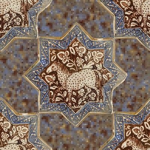 14th Century Kashan Horse Tile Mosaic 
