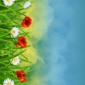 Poppies_and_Daisies_with_Grass_border_fabric_04