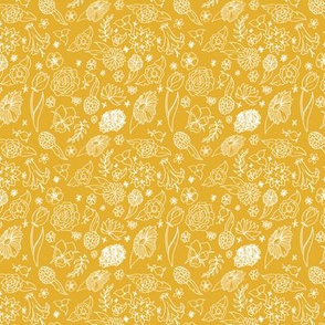 White floral on ochre