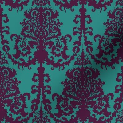 Ornate Gate Damask Teal + Purple