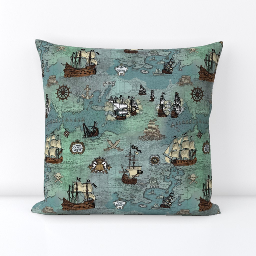 Pirate Ships Map Blue Small Repeat