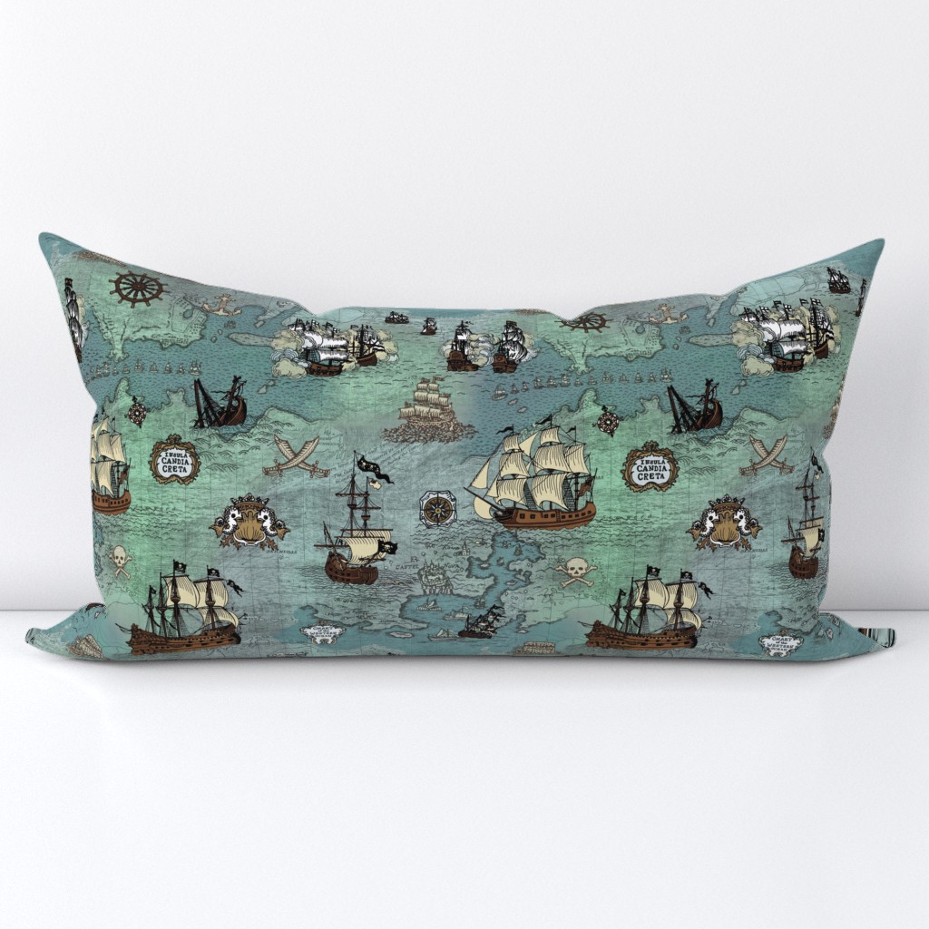 Pirate Ships Map Blue Small Repeat