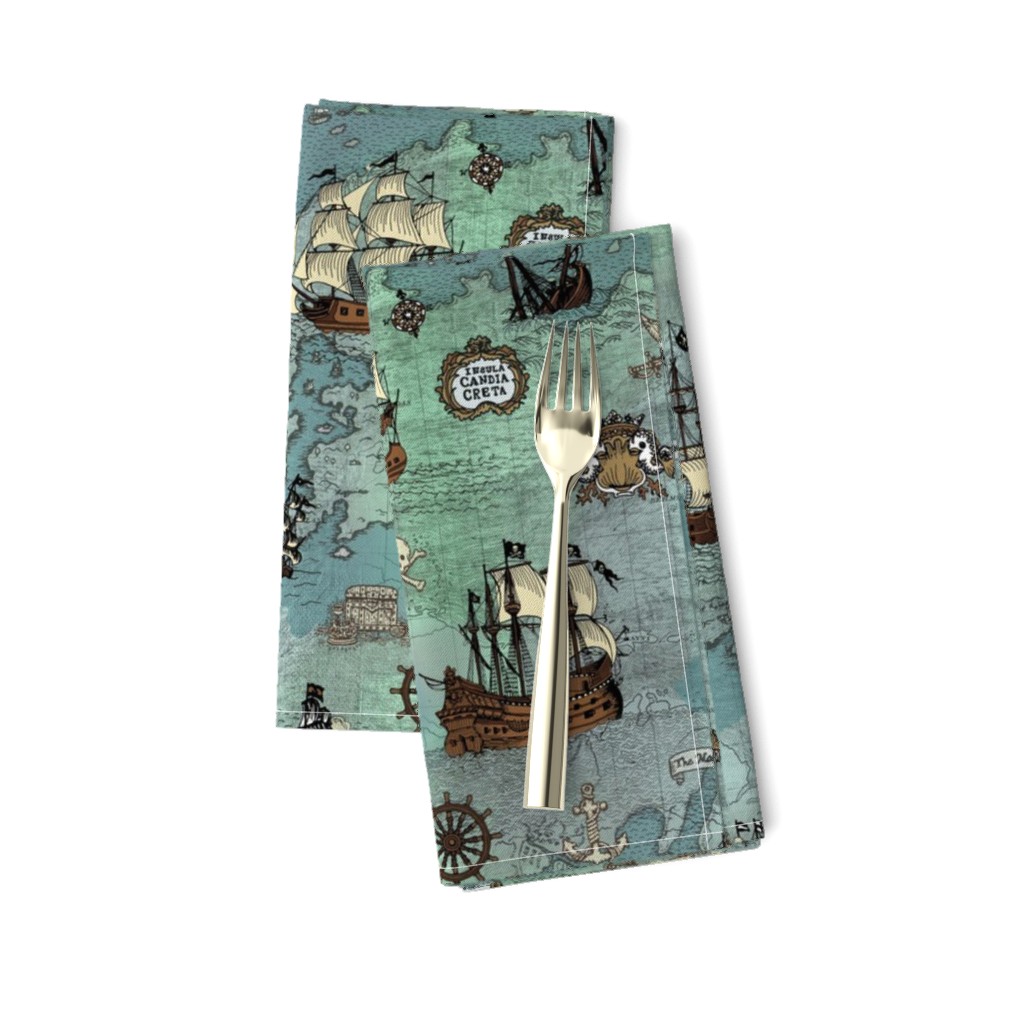 Pirate Ships Map Blue Small Repeat