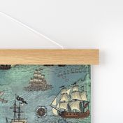 Pirate Ships Map Blue Small Repeat