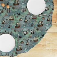 Pirate Ships Map Blue Small Repeat