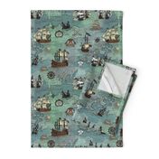 Pirate Ships Map Blue Small Repeat