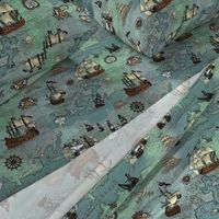 Pirate Ships Map Blue Small Repeat
